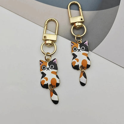 Originality Metal Cat Color Small Pendant Keychain Printing Personality Keyring Animal Cute Backpack Buckle Key Chain Ring Gift