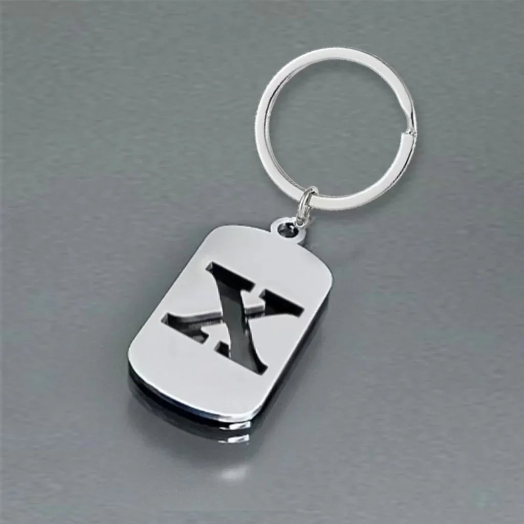 Popular A-Z Square Brand Stainless Steel Keychain 26 Letter Keyring Pendant Key Ring Buckle Chains for Car Motorcyle Gift