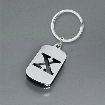 Popular A-Z Square Brand Stainless Steel Keychain 26 Letter Keyring Pendant Key Ring Buckle Chains for Car Motorcyle Gift