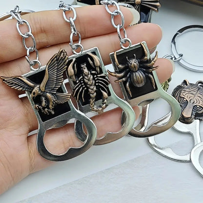 Relief Animal Bronze Color Keychain Metal Tiger Head Bottle Opener Keyring Portable Key Chain Ring for Collectible Souvenir Gift