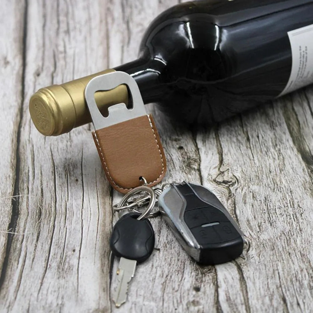 Individualization Metal Custom Logo Name Keychain Bottle Opener Leather Originality Keyring Car Key Chain Ring Laser Gift