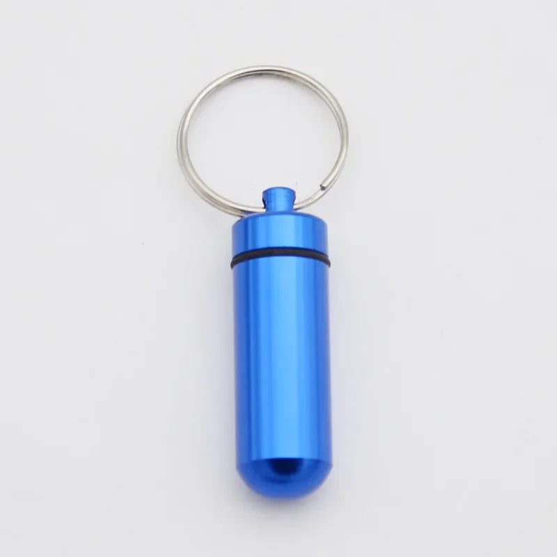 Custom Logo Name Portable Medicine Bottle Metal Mini Pendant Keychain Hanging Bottle Seal Up Waterproof Container Keyring Gift