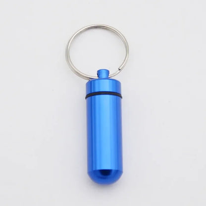 Custom Logo Name Portable Medicine Bottle Metal Mini Pendant Keychain Hanging Bottle Seal Up Waterproof Container Keyring Gift