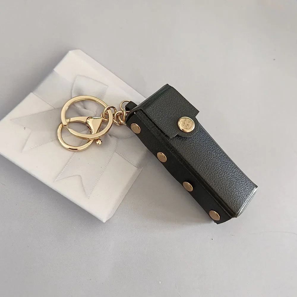 New Portable Lipstick Bag Packet Flower Mirror Keychain Mini Leather Backpack Hangings Key Chain Ring Small Keyring Gift
