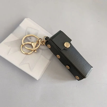 New Portable Lipstick Bag Packet Flower Mirror Keychain Mini Leather Backpack Hangings Key Chain Ring Small Keyring Gift