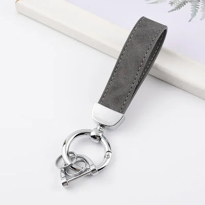 Custom Logo Name Solid Color Keychain Leather Car Business Metal Keyring Head Multi-color Optional Key Buckle Ring Chain Gift