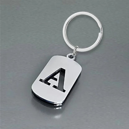 Popular A-Z Square Brand Stainless Steel Keychain 26 Letter Keyring Pendant Key Ring Buckle Chains for Car Motorcyle Gift