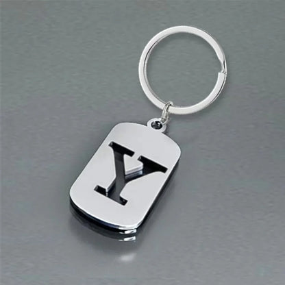 Popular A-Z Square Brand Stainless Steel Keychain 26 Letter Keyring Pendant Key Ring Buckle Chains for Car Motorcyle Gift