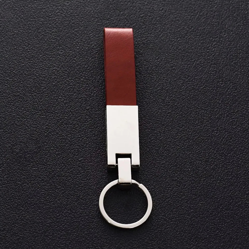 Luxury Business Men Metal Genuine Leather Keychain Car Moto Custom Laser Logo Name Keyring Boutique Key Chain Ring Gift