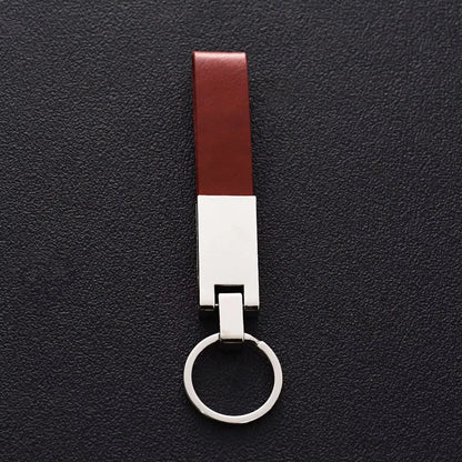 Luxury Business Men Metal Genuine Leather Keychain Car Moto Custom Laser Logo Name Keyring Boutique Key Chain Ring Gift