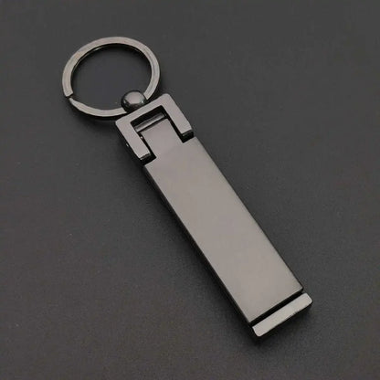 New Custom Logo Name Stainless Steel Keychain Metal Style Rectangular Key Ring Hang Tag Mobile Phone Holder Engraved Laser Gift