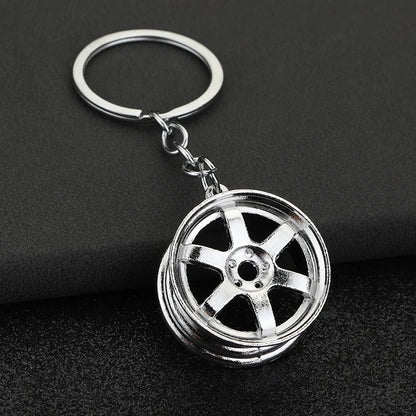 Creative Metal Mini Auto Parts Car Wheel Rim Keychain Auto Enthusiast Keyring Accessories Key Ring Chain for Men Lover Gift