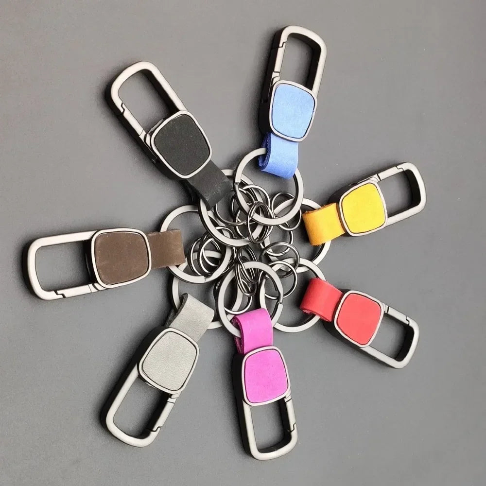 Fashion Frosted Leather Keychains Car Key Chain Ring Custom Logo Name Waist Hanged Holder Business for Men Women Keyring Gift