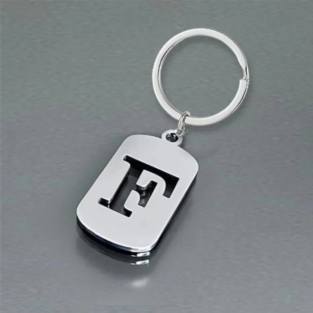 Popular A-Z Square Brand Stainless Steel Keychain 26 Letter Keyring Pendant Key Ring Buckle Chains for Car Motorcyle Gift