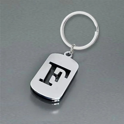 Popular A-Z Square Brand Stainless Steel Keychain 26 Letter Keyring Pendant Key Ring Buckle Chains for Car Motorcyle Gift