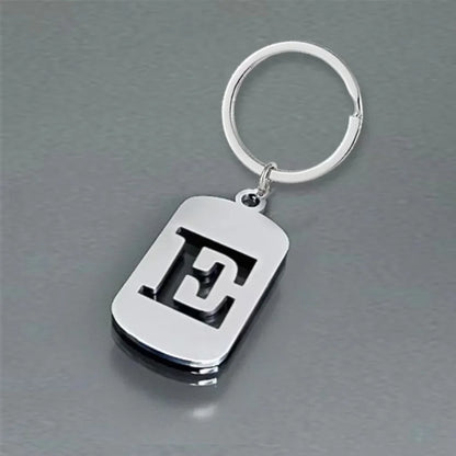 Popular A-Z Square Brand Stainless Steel Keychain 26 Letter Keyring Pendant Key Ring Buckle Chains for Car Motorcyle Gift
