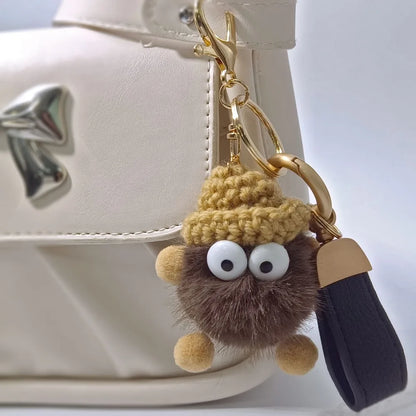 Kawaii Mink Fur Lanyard Custom Name Keychain Cute Briquettes Fluffy Keyring Fairy Toy Key Chain Ring Mini Plush Gift