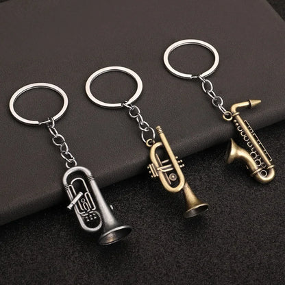 Creative Music Enthusiast Mini Metal Cute Keychain Saxophone Pendant Key Ring Accessories Personalized Keyring Lover Small Gift