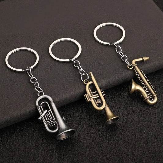 Creative Music Enthusiast Mini Metal Cute Keychain Saxophone Pendant Key Ring Accessories Personalized Keyring Lover Small Gift