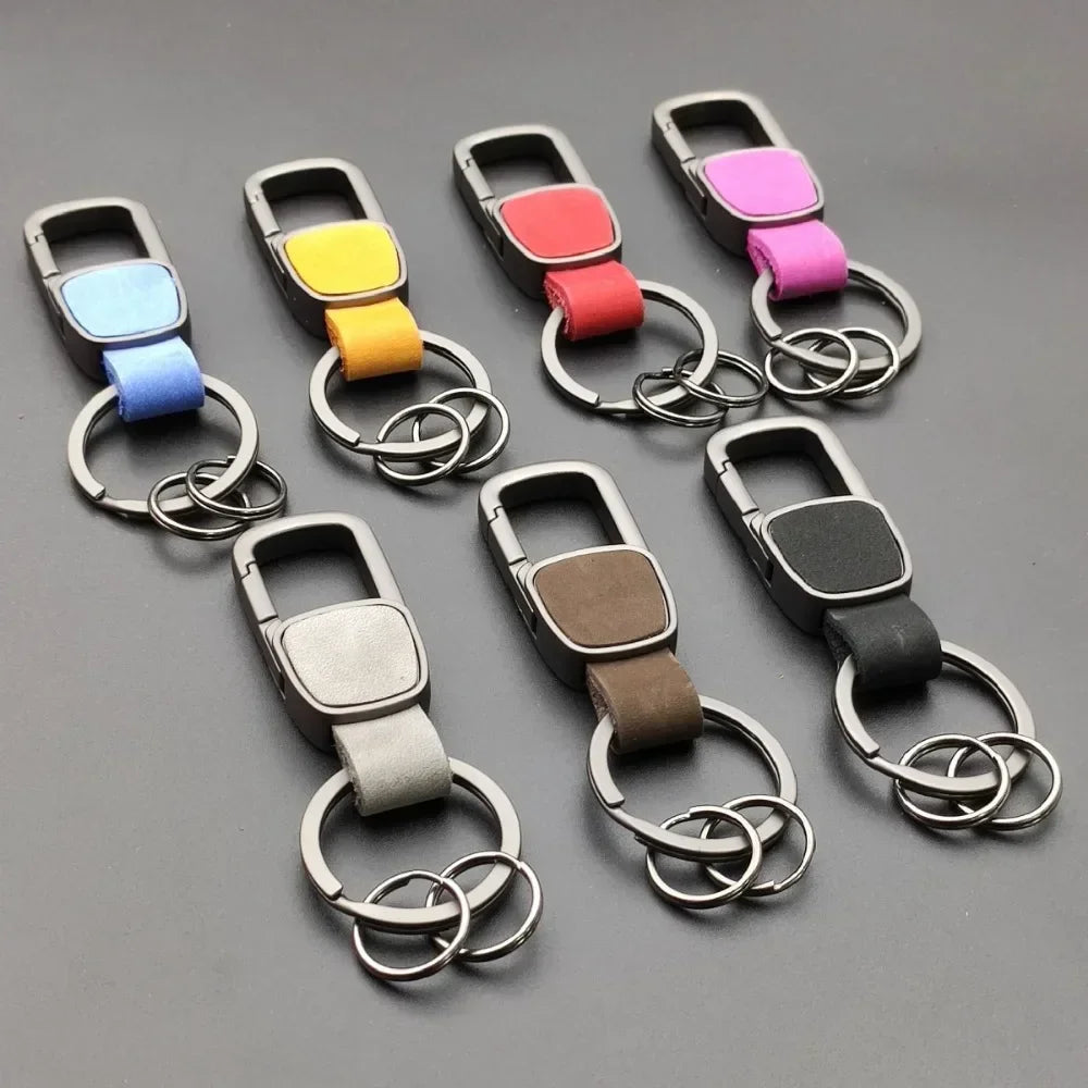 Fashion Frosted Leather Keychains Car Key Chain Ring Custom Logo Name Waist Hanged Holder Business for Men Women Keyring Gift