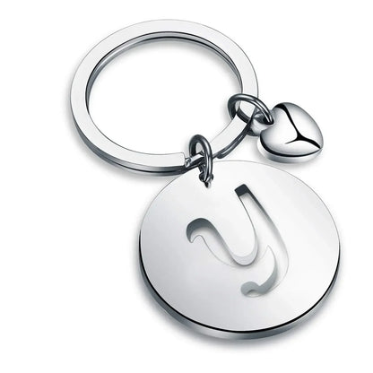 1PCS/2PCS Popular A-Z  Round Brand Stainless Steel Keychain 26 Letter Keyring  Pendant Key Ring Buckle Chains for Car Moto Gift