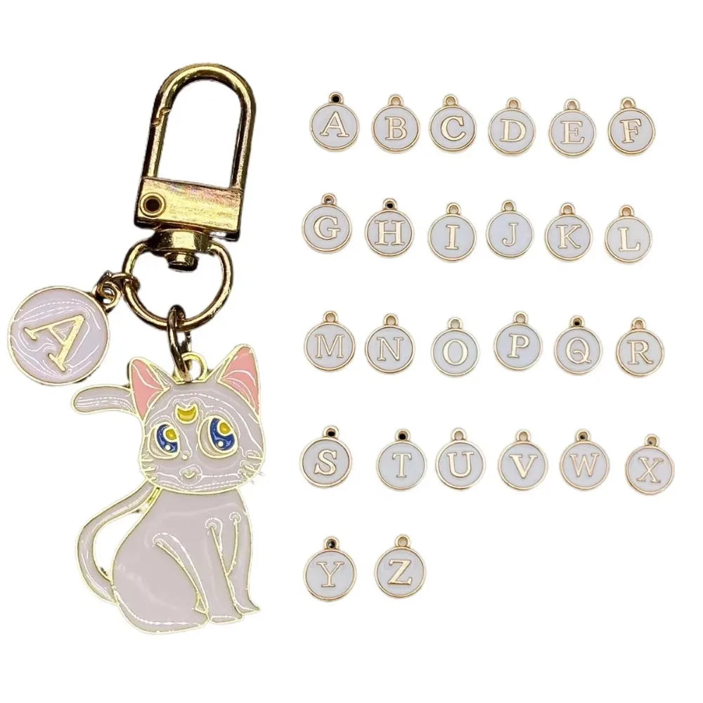 Cartoon A-Z 26 Letter Black and White Cat Keychain Bestie Couple Style Keyring Cute Backpack Car Motorcyle Pendant Key Ring Gif