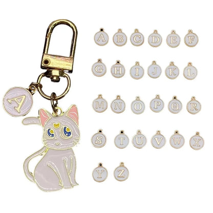 Cartoon A-Z 26 Letter Black and White Cat Keychain Bestie Couple Style Keyring Cute Backpack Car Motorcyle Pendant Key Ring Gif