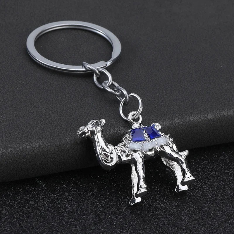 Originality 3D Three-dimensional Keychain Metal Desert Backpack Personalization Keyring Badge Pendant Camel Key Chain Ring Gif