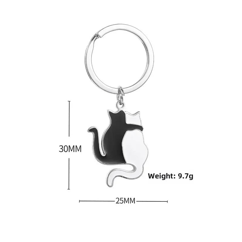 Valentine Popular Black and White Back Cat Keychain Couple Pendant Creative Keyring Backpack Lover Key Ring Chains Gift