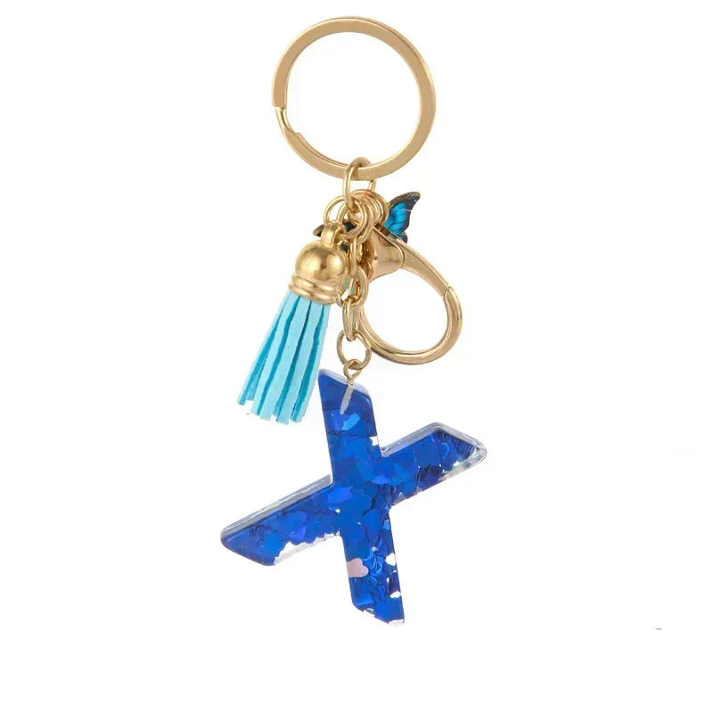 New Personalized 26 Letter Keyring Blue Y2k Cute Love Butterfly Keychain for Bag Acrylic Pendant Key Ring Chain Gift