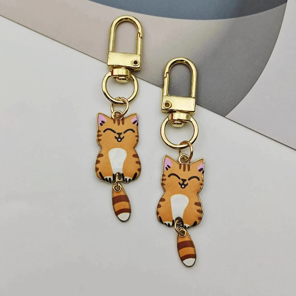 Originality Metal Cat Color Small Pendant Keychain Printing Personality Keyring Animal Cute Backpack Buckle Key Chain Ring Gift