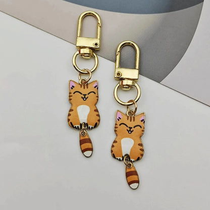 Originality Metal Cat Color Small Pendant Keychain Printing Personality Keyring Animal Cute Backpack Buckle Key Chain Ring Gift