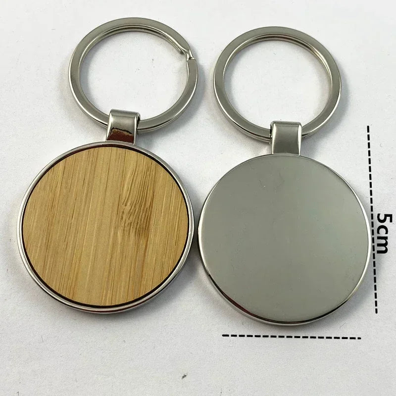 Custom LOGO Name Round Solid Beech Wood Keychain DIY Personalized Wooden Engraved Keyring Making Key Chain Ring Square Gift