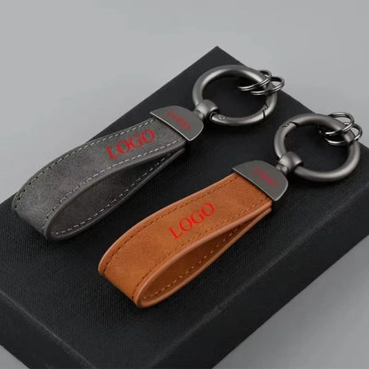 Custom Logo Name Solid Color Keychain Leather Car Business Metal Keyring Head Multi-color Optional Key Buckle Ring Chain Gift