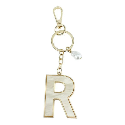 Fashion Pendant Keychain with Luxury Pearl Decoration A-Z Initials Keyring Couples Metal Initial Pendant DIY Gift for Men Women