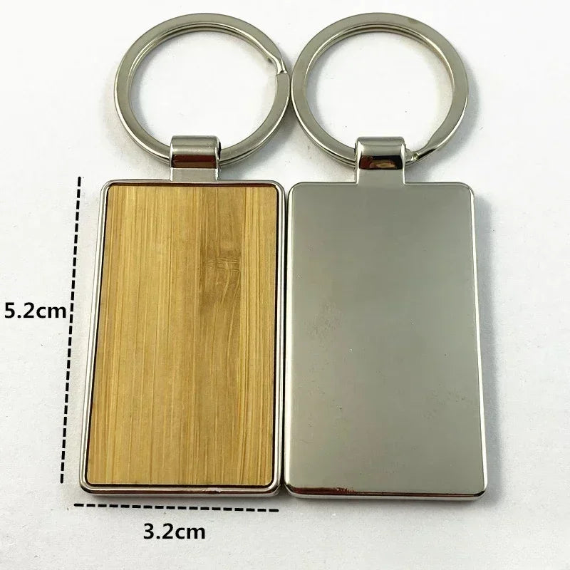 Custom LOGO Name Round Solid Beech Wood Keychain DIY Personalized Wooden Engraved Keyring Making Key Chain Ring Square Gift