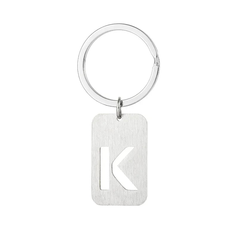 New Creative Hollowed Out 26 Letter Keychain Brushed Military Brand Pendants  Key Ring Buckle Chains Car Motorcyler Keyring Gift