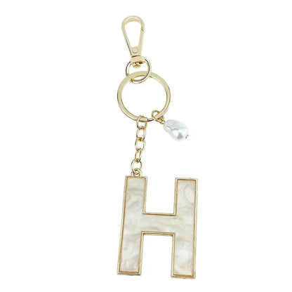 Fashion Pendant Keychain with Luxury Pearl Decoration A-Z Initials Keyring Couples Metal Initial Pendant DIY Gift for Men Women