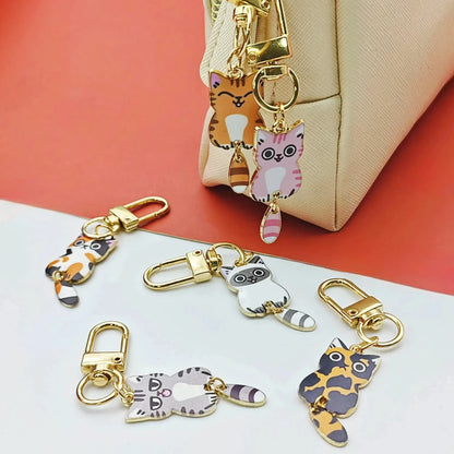 Originality Metal Cat Color Small Pendant Keychain Printing Personality Keyring Animal Cute Backpack Buckle Key Chain Ring Gift