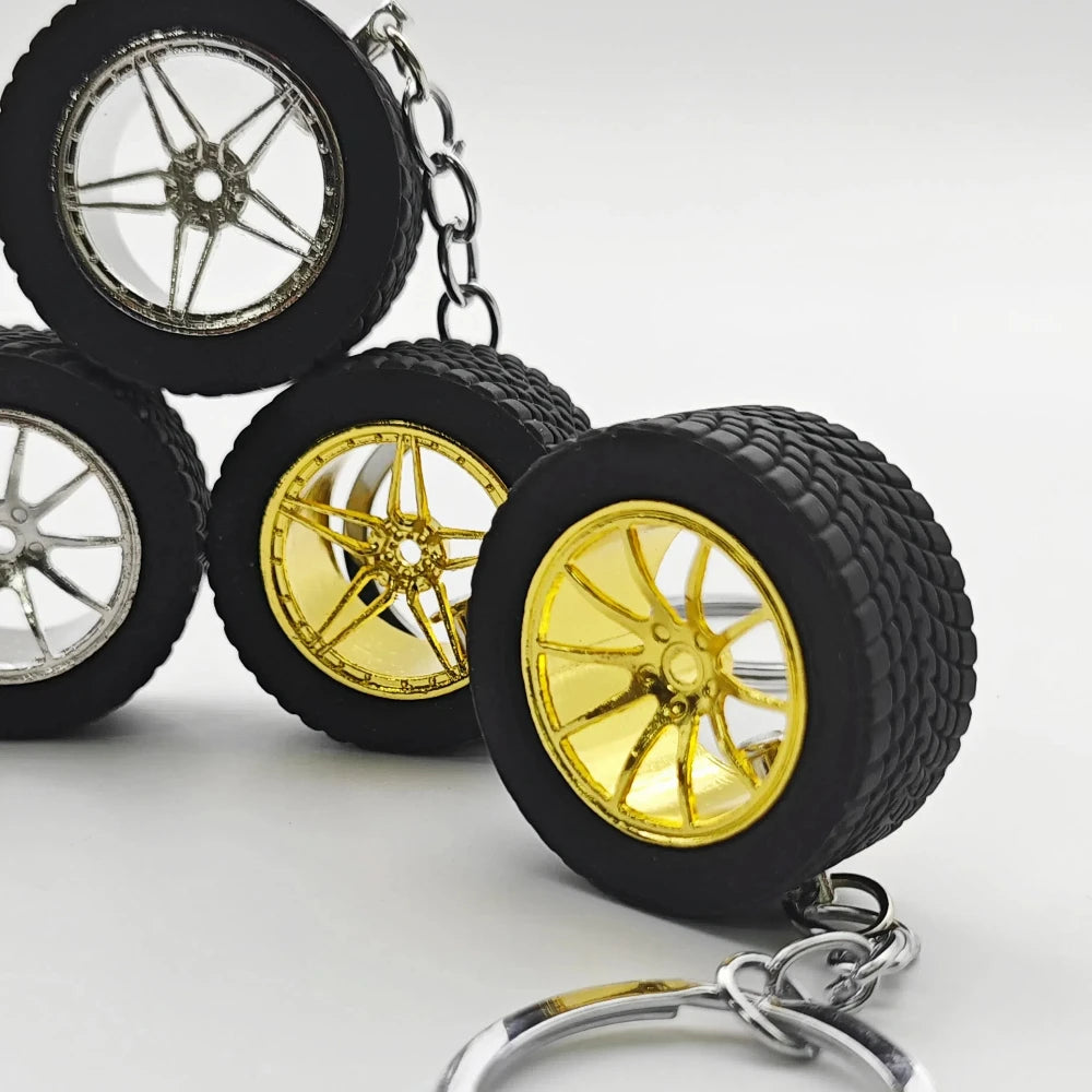 Auto Parts Mini Rims Keychain Creative Turbo Hub Keyring Pendant Car Model Fans Key Chain Ring Tire Wheels for Men Women Gift