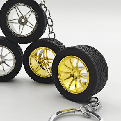 Auto Parts Mini Rims Keychain Creative Turbo Hub Keyring Pendant Car Model Fans Key Chain Ring Tire Wheels for Men Women Gift