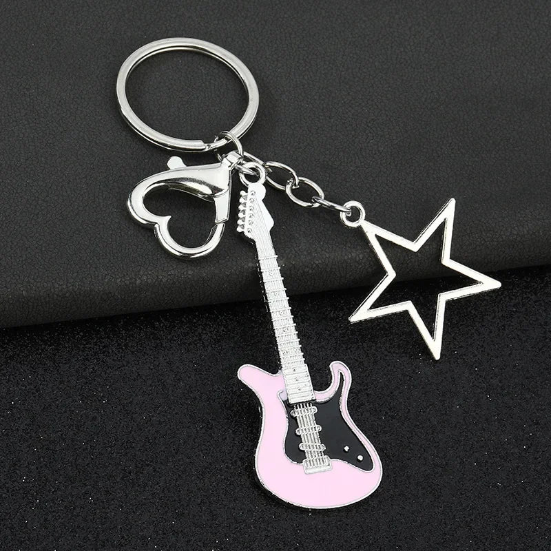 Creative Music Enthusiast Metal Cute Keychain Bass Guitar Pendant Key Ring Accessories Personalized Keyring Lover Small Gift