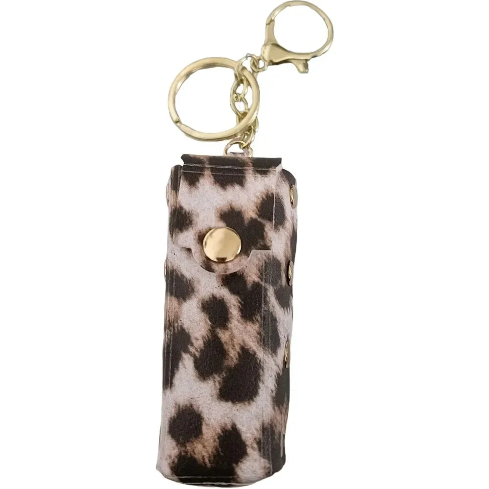New Portable Lipstick Bag Packet Leopard Print Keychain Mini Leather Backpack Hangings Key Chain Ring Small Keyring Gift