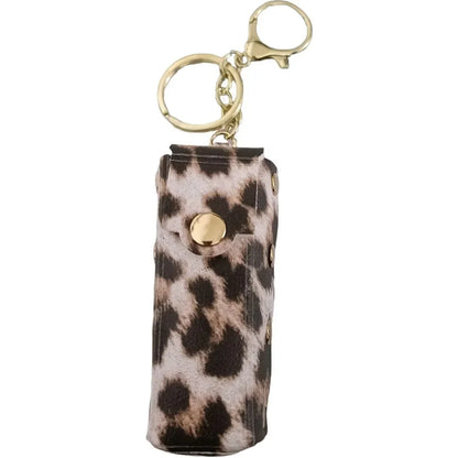New Portable Lipstick Bag Packet Leopard Print Keychain Mini Leather Backpack Hangings Key Chain Ring Small Keyring Gift