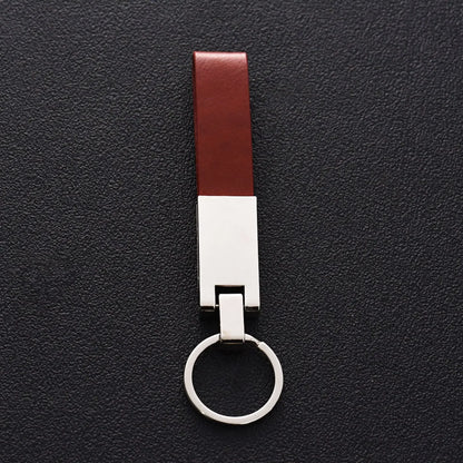 Luxury Business Men Metal Genuine Leather Keychain Car Moto Custom Laser Logo Name Keyring Boutique Key Chain Ring Gift