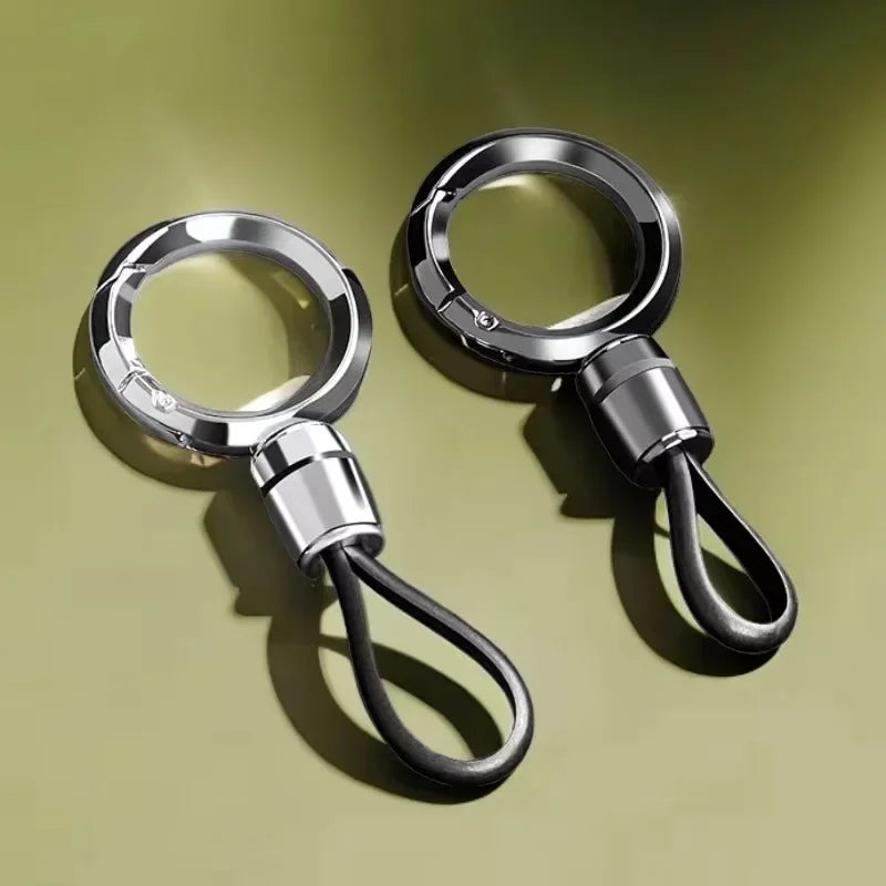 Creative Simple Luxury Leather Rope Metal Pendant Keychain Car Moto Mini Keyring Circle Key Chain Ring Gift
