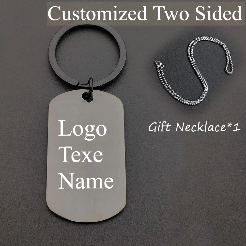 Customized LOGO Name Stainless Steel Keychain Laser Carving Pendant Keyring Motorcycle Car for Men and Women Key Ring Chain Gift