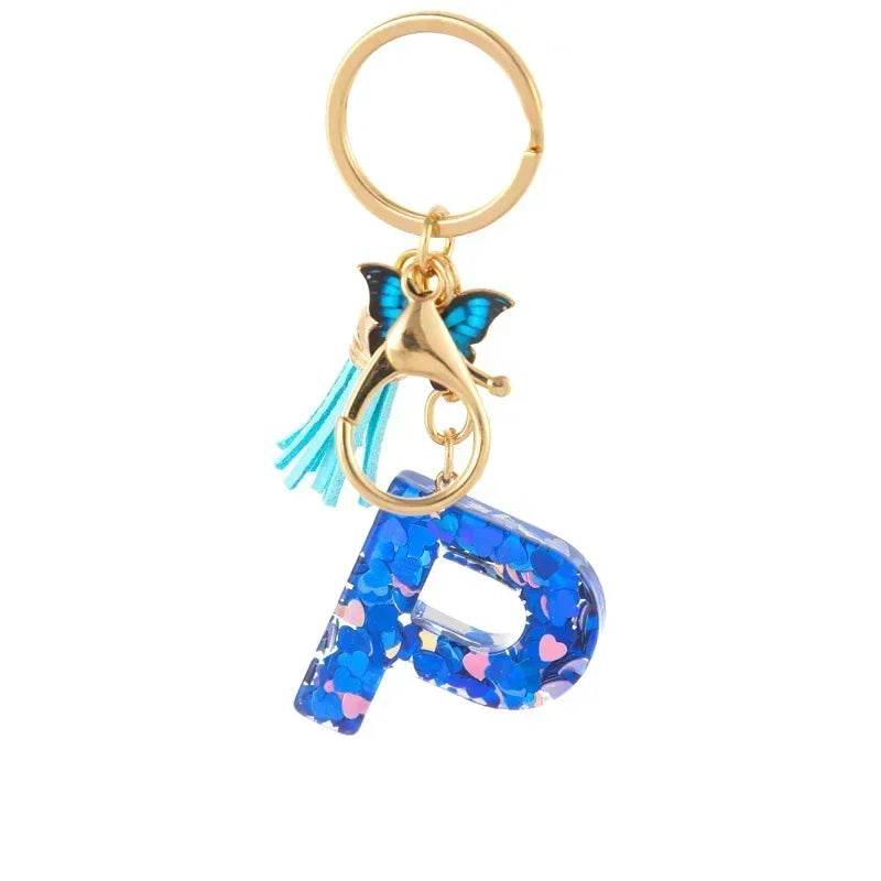 New Personalized 26 Letter Keyring Blue Y2k Cute Love Butterfly Keychain for Bag Acrylic Pendant Key Ring Chain Gift