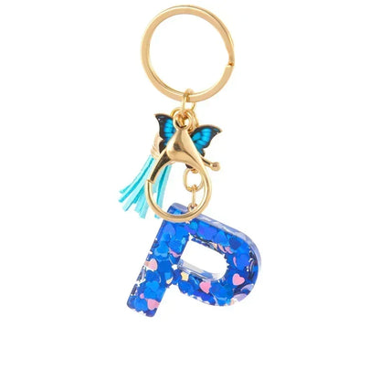 New Personalized 26 Letter Keyring Blue Y2k Cute Love Butterfly Keychain for Bag Acrylic Pendant Key Ring Chain Gift