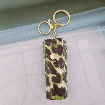 New Portable Lipstick Bag Packet Leopard Print Keychain Mini Leather Backpack Hangings Key Chain Ring Small Keyring Gift